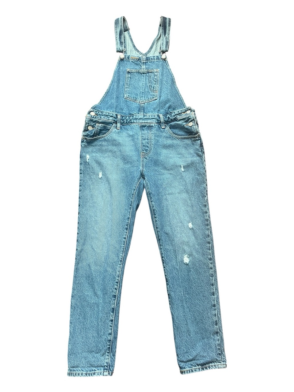 Levi's Distressed Straight Leg Denim Overalls Classic Boho Hipster Blue SZ M
